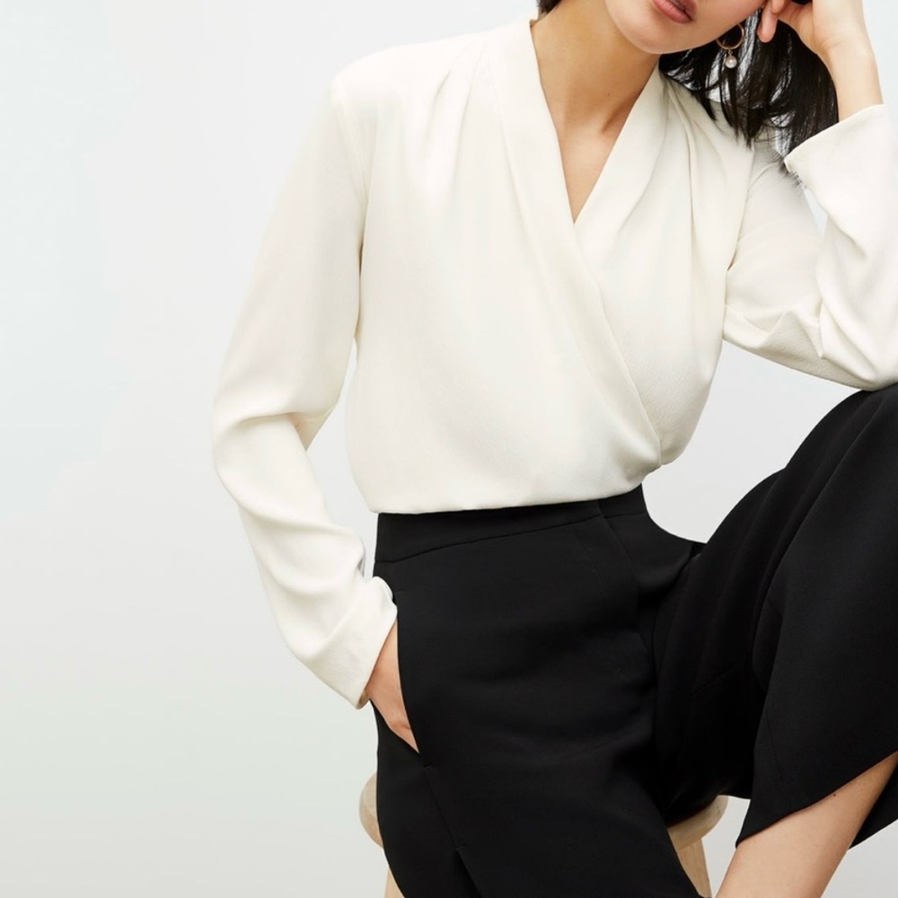 MM.LaFleur Cream Wrap-Front Blouse